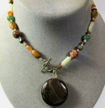 23&quot; Chocolate Jasper Stone Pendant Necklace with Toggle Clasp Handcrafted Ladies - £30.78 GBP