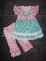 NEW Boutique Floral Ruffle Tunic Dress &amp; Ruffle Leggings Girls Outfit Set - £15.04 GBP+