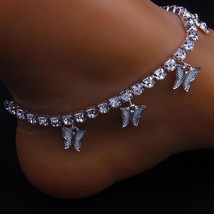 Ins Fashion Butterfly Anklet Rhinestone Tennis Chain Foot Chain Jeweller... - £31.52 GBP