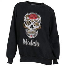 Modelo Especial Sugar Skull Logo Women&#39;s Crew Sweatshirt Black - $56.98+