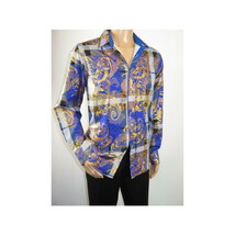 Mens Stacy Adams Fancy Foil Metallic Print Sports Shirt Stage Singer 4943 Blue image 8