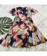 Hutch Flutter Sleeve Wrap Dress Size M Blue Pink Geometric Print Tie Fit... - $58.20 CAD