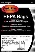 Simplicity Type H Generic HEPA Bag 6 Pack for S3x / S2x / S18 - $17.68