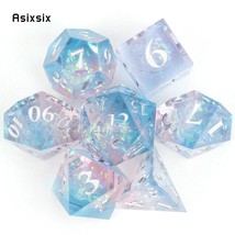 7 Pcs Transparent Blue Resin White Number Sharp Ee Dice Polyhedral Dice Suitable - £89.95 GBP