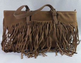 Women&#39;s Brown Tan Fringe Large Tote Bag Charming Charlies W19&quot; x  H11&quot; x D6&quot; - £38.26 GBP