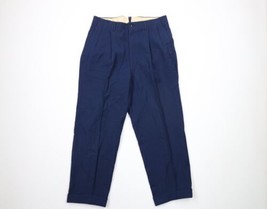 Vtg 30s 40s Mens 32x27 Wool Herringbone Pleated Cuffed Pants Trousers Blue USA - £155.71 GBP