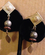 Vintage Hand Crafted 1980s Etched Brass Earpiece Silver &amp; Copper Painted Wood Be - £24.94 GBP
