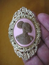 (CA20-8) Rare African American Lady Brown + Pink Oval Cameo Pin Pendant Jewelry - £28.00 GBP