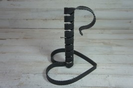 Iron Courting Candle Holder Spiral Coil Adjustable Belt Style Heart Base XO 9.5&quot; - £15.18 GBP