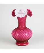 Fenton Wild Rose Overlay Hobnail 3752 Vase, Vintage c.1961 Deep Pink &amp; W... - $275.00