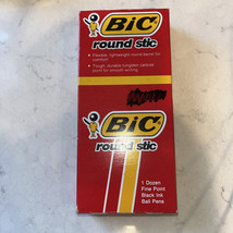 New Old Stock Vintage 1987 Bic Round Stic Black Fine Pens 12 Pack USA Fi... - £13.90 GBP