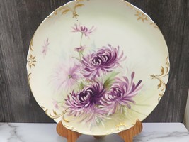 J P JEAN POUYAT Limoges Lg Charger Platter Hand Painted Purple Mums Cabinet  - £42.03 GBP