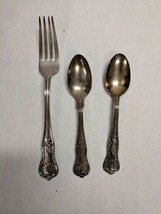 LOT OF 3 ANTIQUE INTERNATIONAL STERLING KING&#39;S CROWN STAINLESS FORK SPOO... - $11.36