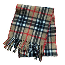 Scarf Brown White Red Plaid Rectangular Fringes 8x40” - £7.54 GBP