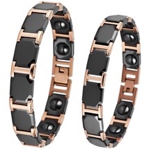 Stainless Steel &amp; Black Ceramic Couple Bracelet Magnetic Therapy Bracelets for M - £25.70 GBP