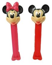 Mickey Minnie Mouse PEZ Dispensers Red Base Feet PInk Bow Vintage Disney... - $9.47