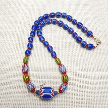 Colorful Chevron and White Heart Venetian Beads Glass Beads Necklace NC-106 - £28.86 GBP