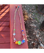 35” Long Bright Colorful Chunky Beaded Graduated Necklace - £21.45 GBP