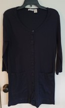 Womens L Lauren Evan Dark Navy Blue Button Up Long 100% Cotton Cardigan - $18.81