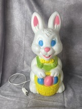 RARE Vintage General Foam Plastics Easter Bunny with Bib Overalls Blow Mold 19in - $41.73