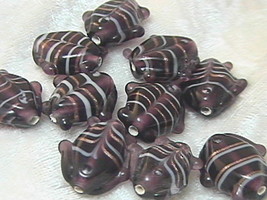 Purple Glass Lampwork Striped Fish Beads (10) - £2.37 GBP
