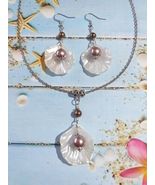 brown pearl Silver jewelry set necklace earrings wedding jewelry set Vic... - €45,13 EUR