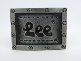 Vintage Lee Jeans NYC USA Small metal belt buckle black screw border - £9.34 GBP