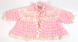 Vintage Effanbee Doll Clothe Tagged Handmade Knit Crochet Cardigan Sweater Pink - £36.17 GBP