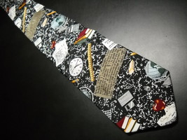 Roundtree &amp; Yorke Neck Tie Teacher Themed School Room Icons Hand Sewn Silk - £7.95 GBP