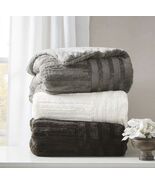 MADISON PARK FAUX FUR  ARTIC CHECKERBOARD THROW 50&quot; X 60&quot; GRAY PLUSH **s... - $29.67