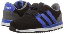 adidas Toddlers V Jog CMF Sneaker Size 3 Color Black/Blue/Grey Four - $42.00