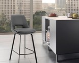 Armen Living Carise Gray Faux Leather and Black Metal Swivel 30&quot; Bar Stool - $280.99