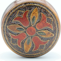 Tulip Design Trinket Box Carved Turned Wood Hand Painted  3.5 wd x 2 tll inches - £7.82 GBP