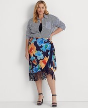 Lauren Ralph Lauren Plus Size Faux-Wrap Tropical Skirt Navy Multi 18W B4HP - $49.95