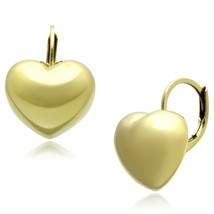 Gold Plated Stainless Steel Puffed Heart Lever Back Earrings TK316 - £9.11 GBP