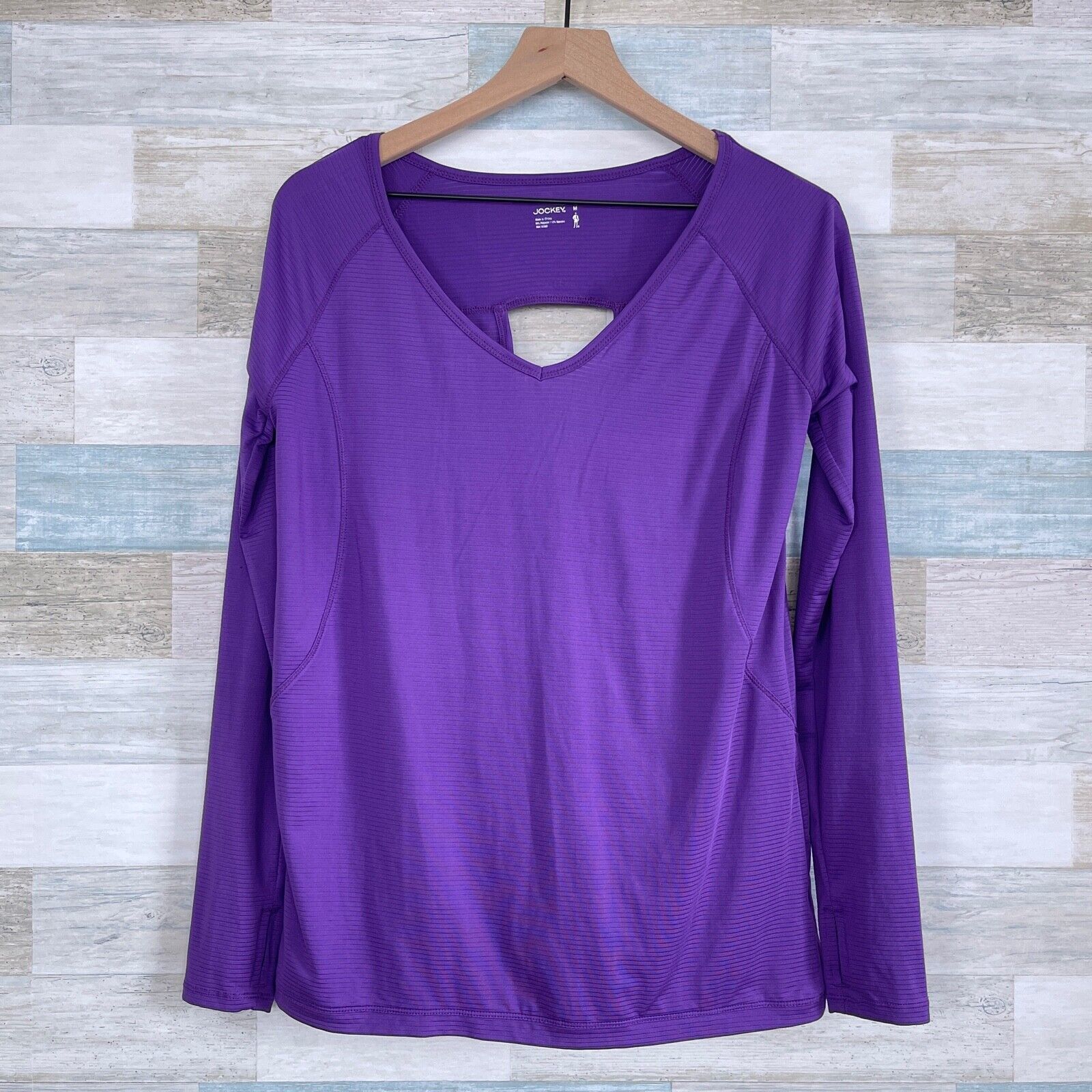 Primary image for Jockey Cut Out Crossover Back Activewear Top Purple Thumbholes Womens Medium
