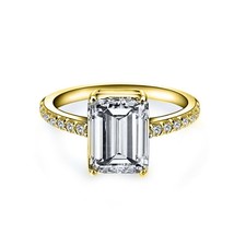 2CT Emerald Solitaire Engagement Promise Ring Gold Plated LC Moissanite - £177.01 GBP