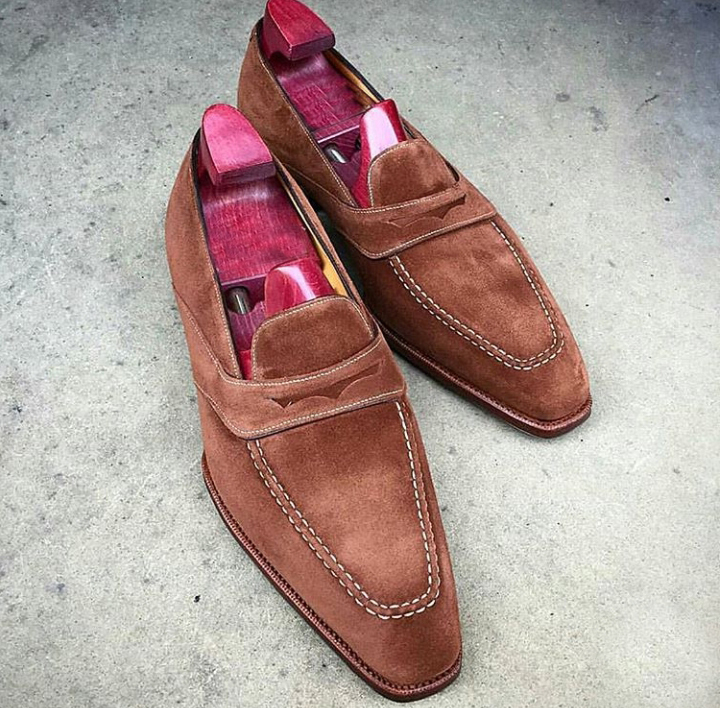New Handmade Men's Loafer Slip On Shoes, Men's Brown Color suede formal Shoes 20