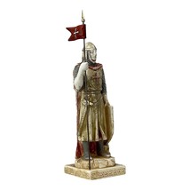 Crusader Knight Templar with Battle Flag and Cross Symbol Statue Sculpture - £43.35 GBP