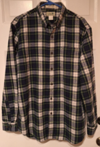 LL Bean Shirt Mens Large Slightly Fitted Blue Plaid Flannel Button Down LS - £15.25 GBP