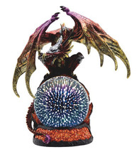 Metallic Red Gold Armored Dragon On Volcano Lava Rock With LED Optic Ball Statue - £78.81 GBP