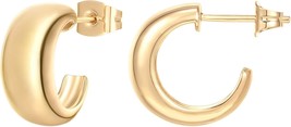 14K Gold Plated 925 Sterling Silver Posts Thick Dome Huggie Earrings for... - $31.51