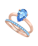 Pear Cut Blue Topaz 14k Rose Gold Over 925 Silver Engagement Bridal Ring - £99.55 GBP