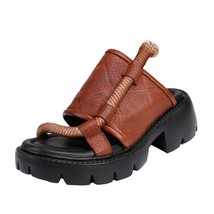 Summer Shoes Women Slippers Genuine Leather New Outside Slides Wedges Handmade R - £79.87 GBP