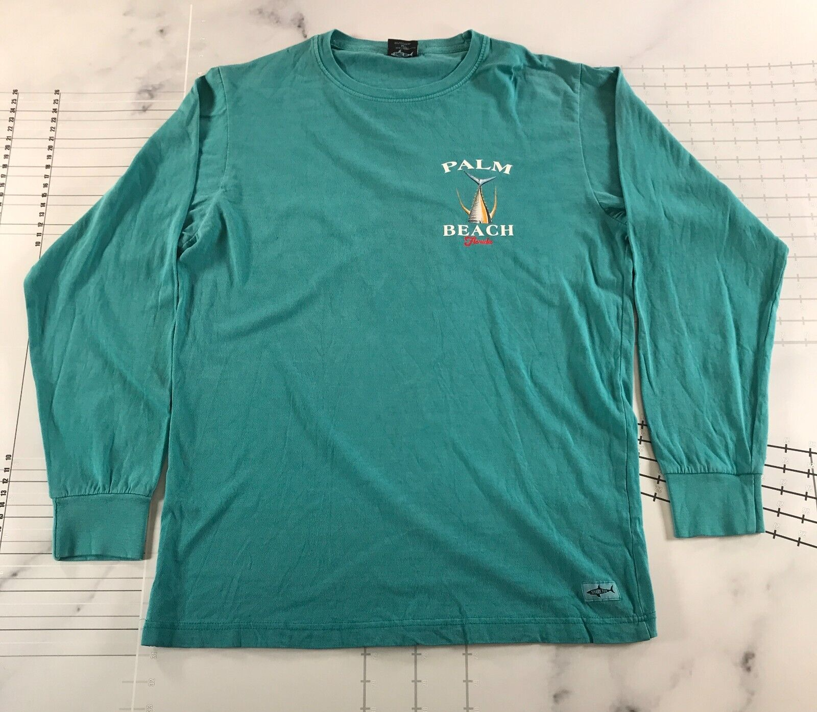 Vintage Palmen Strand Shirt Herren M Blaugrün Blau Langarm Grafik Salzig... - $24.73