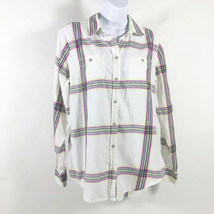 Stylus Women&#39;s Button Front Shirt Blouse White Plaid Long Sleeve Size Me... - $13.85