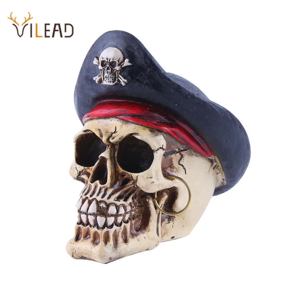 Vilead Pirate Captain Skull Head Halloween Horror Party Decor Skull Statue Movie - £25.00 GBP