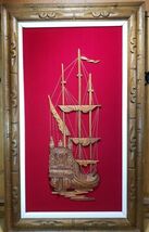 Original Batik String Art Scroll &amp; Framed Carved Wood Han Palace Art Co ... - $81.00