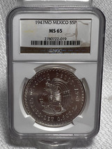 1947 MO Mexico S5P Cinco Pesos NGC Graded MS65 - £134.67 GBP