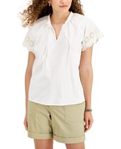 MSRP $50 Style &amp; Co Women Cotton Flutter-Sleeve Peasant Blouse Size Small - £7.36 GBP